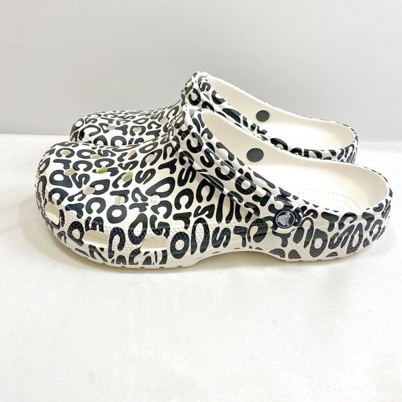 Crocs Warped Logo Clogs Men\'s 11 White & Black Classic Slides Women\'s 13 Preppy main image 5